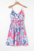 Floral Spaghetti Strap Surplice Neck Shirred Waist Mini Dress