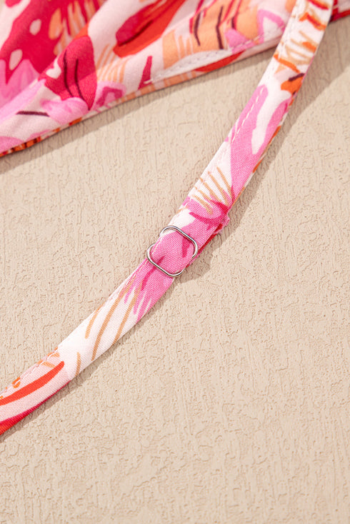 Floral Spaghetti Strap Surplice Neck Shirred Waist Mini Dress