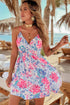 Floral Spaghetti Strap Surplice Neck Shirred Waist Mini Dress