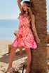 Floral Spaghetti Strap Surplice Neck Shirred Waist Mini Dress