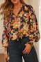 Floral Split Neck Smocked Cuff Puff Sleeve Blouse
