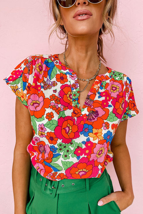Floral Split Neck Top