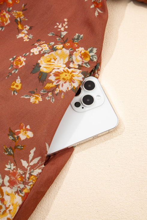 Floral Square Neck Puff Sleeve Open Back Mini Dress