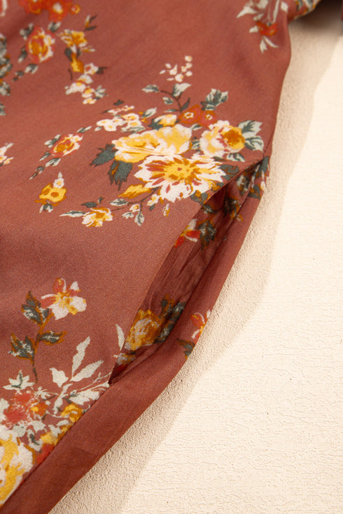 Floral Square Neck Puff Sleeve Open Back Mini Dress