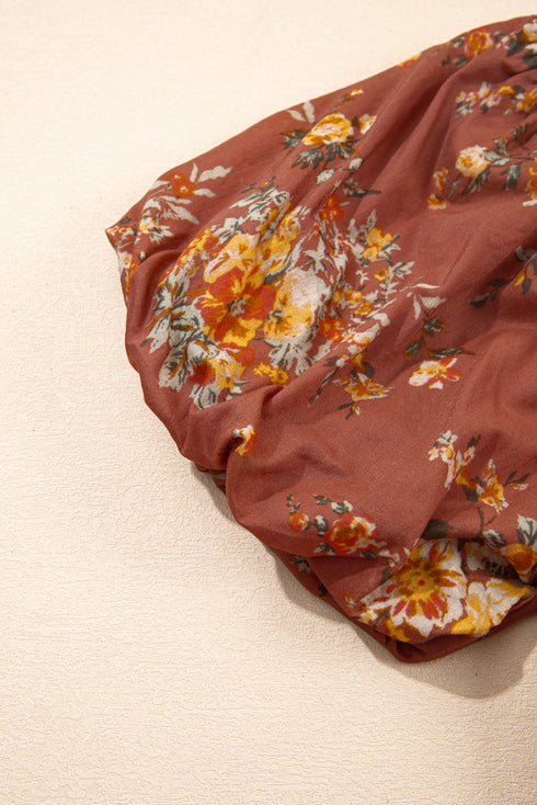 Floral Square Neck Puff Sleeve Open Back Mini Dress