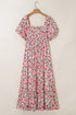 Floral Square Neck Puff Sleeve Ruffle Maxi Dress