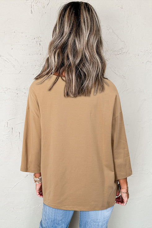 Floral Star Patchwork Cotton Blend Three Quarter Sleeve Top