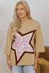 Floral Star Patchwork Cotton Blend Three Quarter Sleeve Top