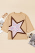 Floral Star Patchwork Cotton Blend Three Quarter Sleeve Top