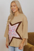 Floral Star Patchwork Cotton Blend Three Quarter Sleeve Top