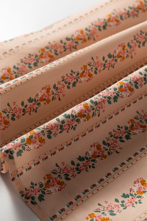 Floral Stripe Lace Trim Velvet Bow Mini Dress