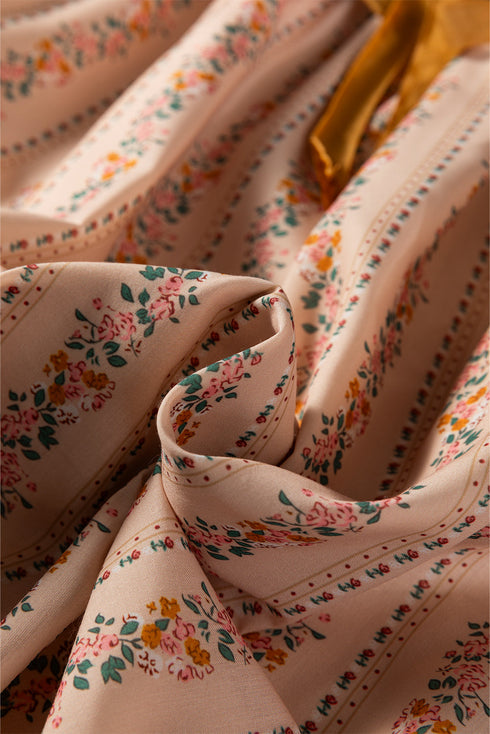 Floral Stripe Lace Trim Velvet Bow Mini Dress