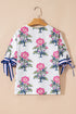Floral Stripe Mixed Print Knot Front V Neck Blouse