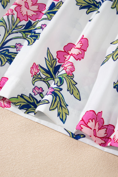Floral Stripe Mixed Print Knot Front V Neck Blouse