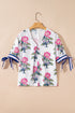 Floral Stripe Mixed Print Knot Front V Neck Blouse