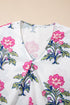 Floral Stripe Mixed Print Knot Front V Neck Blouse