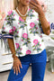 Floral Stripe Mixed Print Knot Front V Neck Blouse