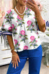 Floral Stripe Mixed Print Knot Front V Neck Blouse