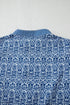 Floral Stripe Print Ric Rac Trim Puff Sleeve Blouse