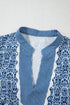 Floral Stripe Print Ric Rac Trim Puff Sleeve Blouse