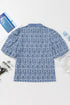 Floral Stripe Print Ric Rac Trim Puff Sleeve Blouse