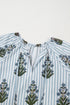 Floral Stripe Print Tie Neck Long Sleeve Blouse