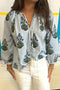 Floral Stripe Print Tie Neck Long Sleeve Blouse