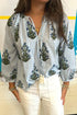 Floral Stripe Print Tie Neck Long Sleeve Blouse