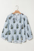 Floral Stripe Print Tie Neck Long Sleeve Blouse