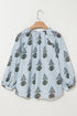 Floral Stripe Print Tie Neck Long Sleeve Blouse