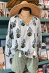 Floral Stripe Print Tie Neck Long Sleeve Blouse