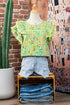 Floral Stripe Rick Rack Scallop Trim Ruffle Sleeve Blouse