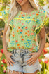 Floral Stripe Rick Rack Scallop Trim Ruffle Sleeve Blouse