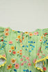 Floral Stripe Rick Rack Scallop Trim Ruffle Sleeve Blouse