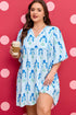 Floral Striped Bubble Short Sleeve A Line Mini Dress