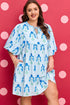 Floral Striped Bubble Short Sleeve A Line Mini Dress