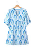 Floral Striped Bubble Short Sleeve A Line Mini Dress
