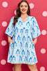 Floral Striped Bubble Short Sleeve A Line Mini Dress
