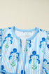 Floral Striped Bubble Short Sleeve A Line Mini Dress