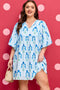 Floral Striped Bubble Short Sleeve A Line Mini Dress