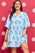 Floral Striped Bubble Short Sleeve A Line Mini Dress
