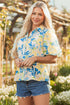 Floral Striped Mixed Print Puff Sleeve Woven Blouse