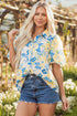 Floral Striped Mixed Print Puff Sleeve Woven Blouse