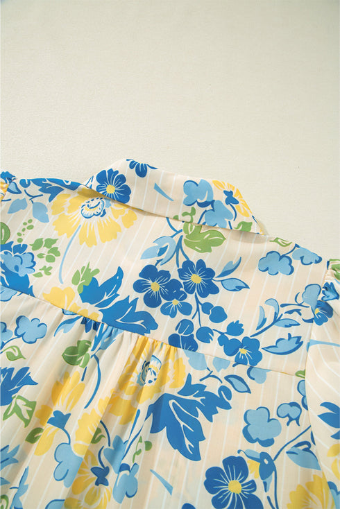 Floral Striped Mixed Print Puff Sleeve Woven Blouse