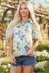Floral Striped Mixed Print Puff Sleeve Woven Blouse