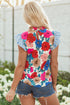 Floral Striped Mock Neck Flutter Sleeve Woven Blouse