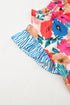 Floral Striped Mock Neck Flutter Sleeve Woven Blouse