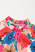 Floral Striped Mock Neck Flutter Sleeve Woven Blouse