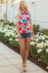 Floral Striped Mock Neck Flutter Sleeve Woven Blouse
