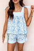 Floral Striped Patchwork Knot Strap Two Piece Short Set